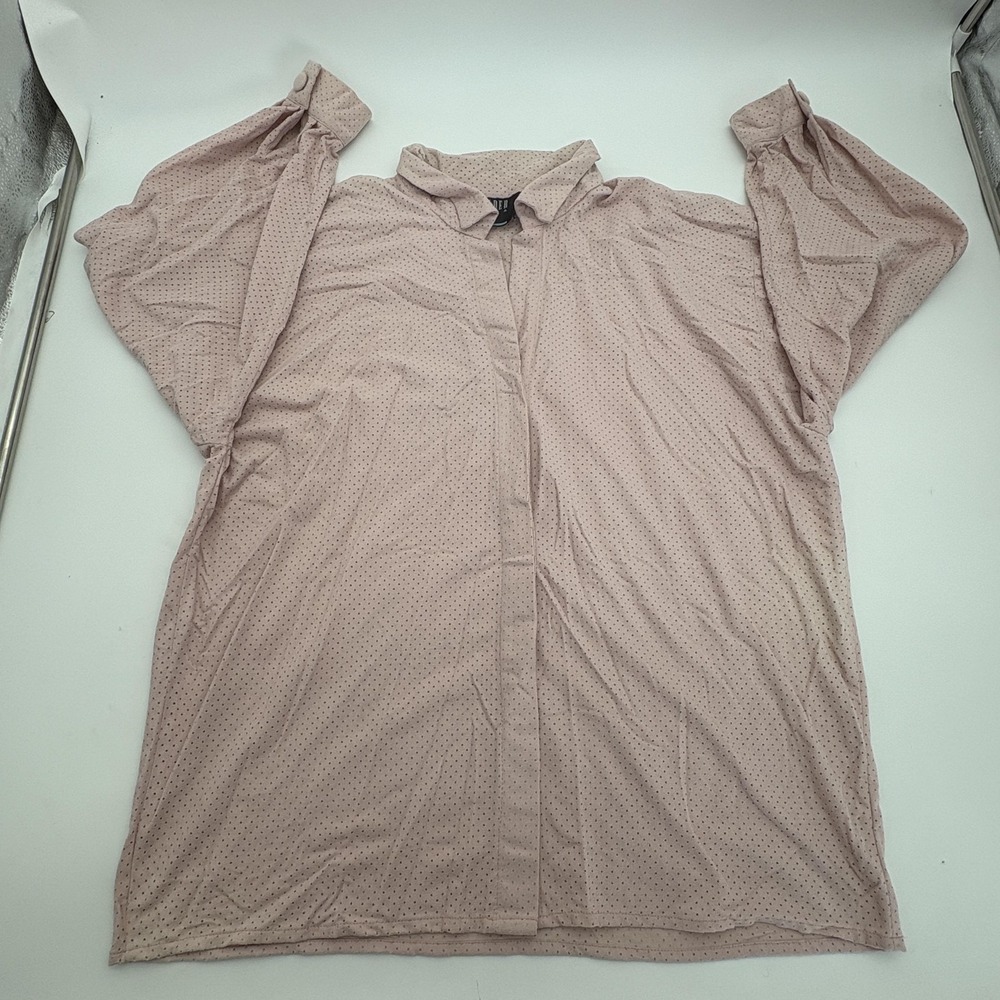 Wilder Shirt‎ Womens One Size Pink Perforated Button Up Mesh Polka Dot Top